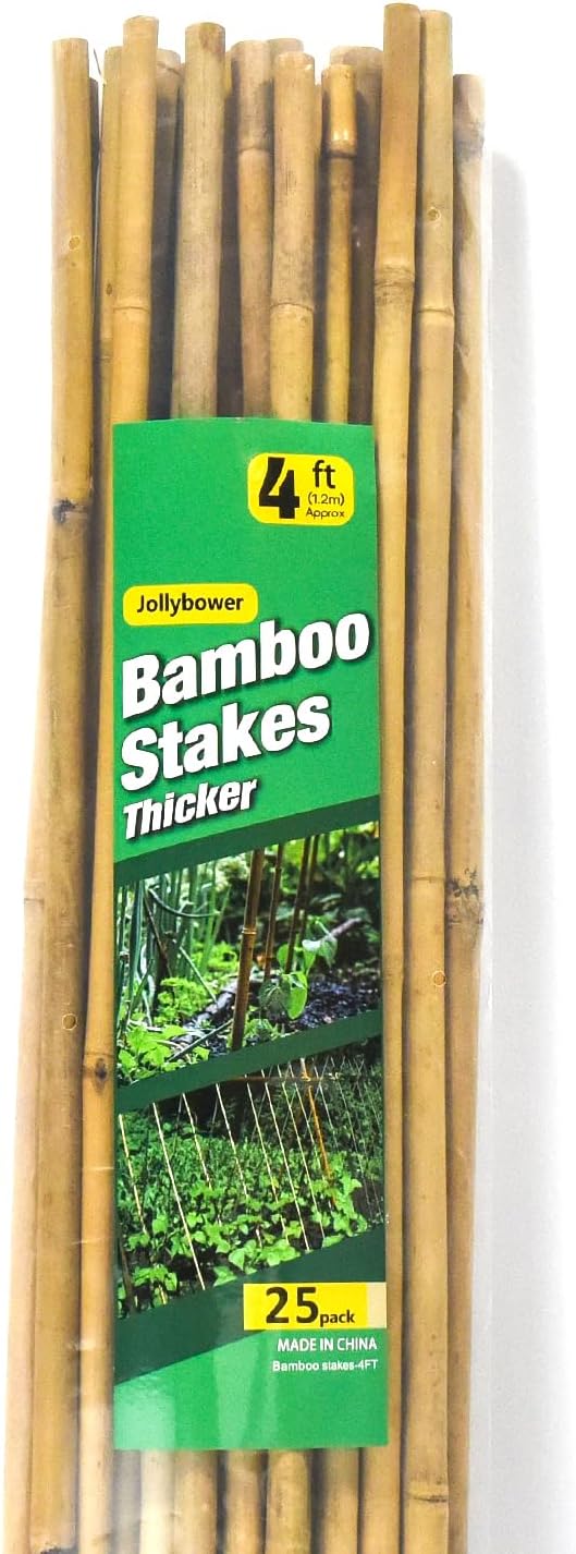 25pcs 1/2" D Thicker Heavy Duty Bamboo Stakes, 4FT Plant Stakes, Natural Garden Stakes for Tomato, Bean, Flowers,Trees Potted and Climbing Plant Support