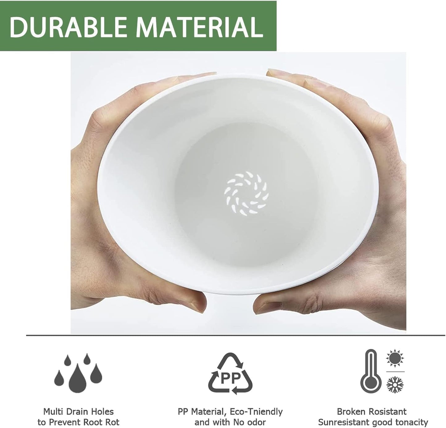 7 Inch Plant Pots Bulk, 6 Pack Plastic Planters with Drainage Holes and Saucers for Indoor Outdoor House Plants and Flowers, White Speckles