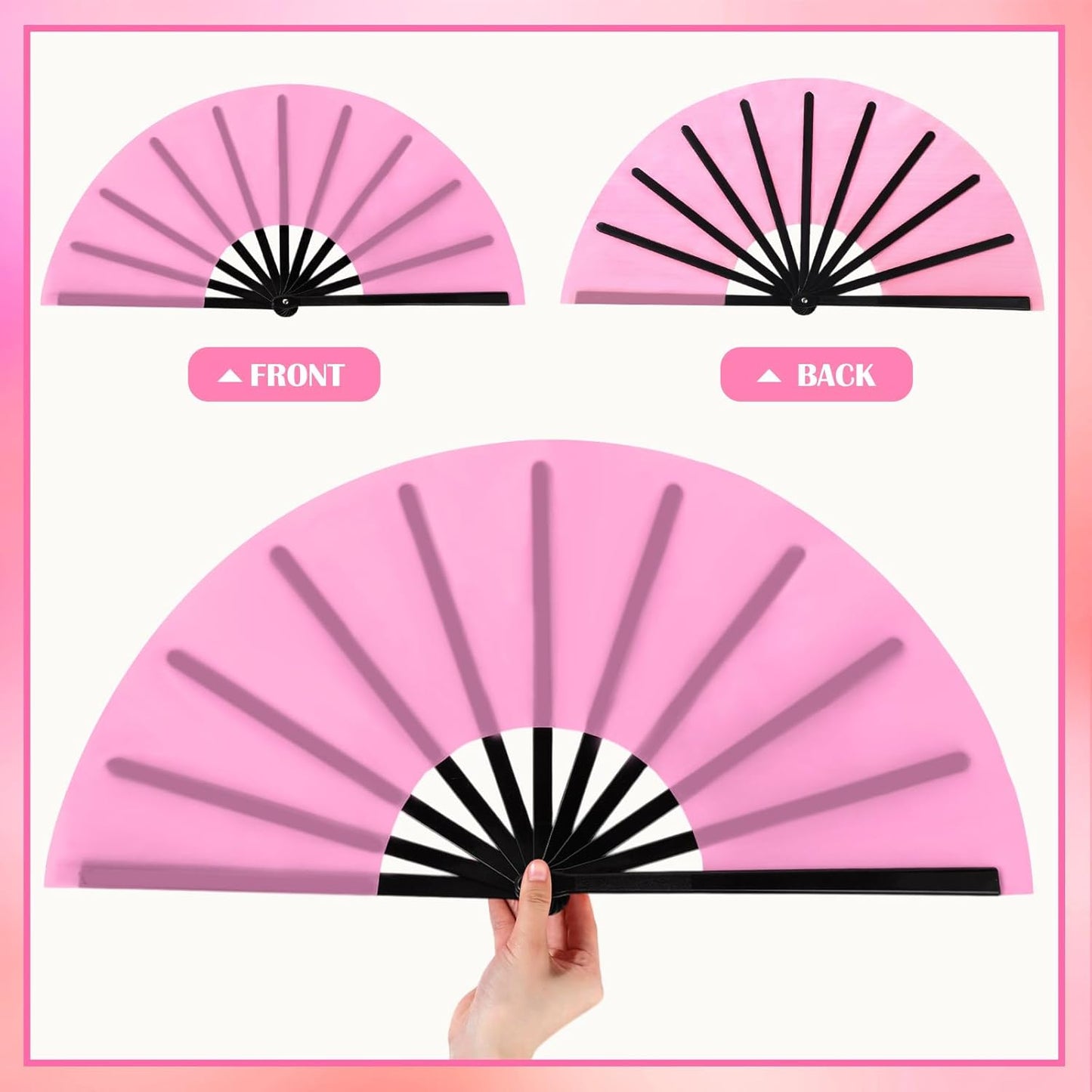 Maitys 4 Packs Large Clap Fans for Line Dancing Large Chinese Folding Hand Fans for Men and Women, Festival, Tai Ji, Kungfu, Martial Art, Gifts (Pink)