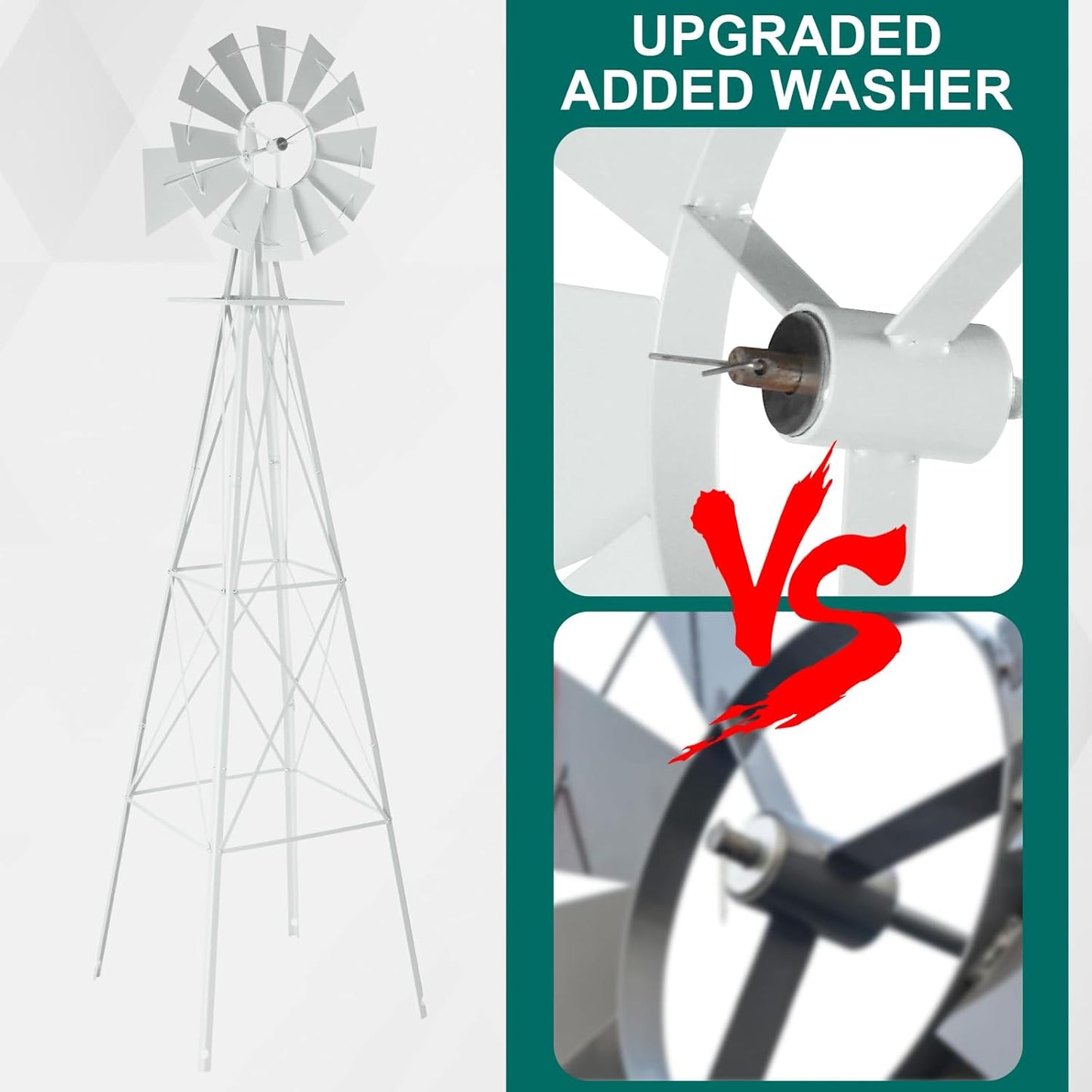 8FT Garden Windmill, Heavy Duty Metal Weather Vane, Yard Ornamental Wind Spinner, Wind Mill Decoration for Backyard Weather Resistant (White, 8ft)