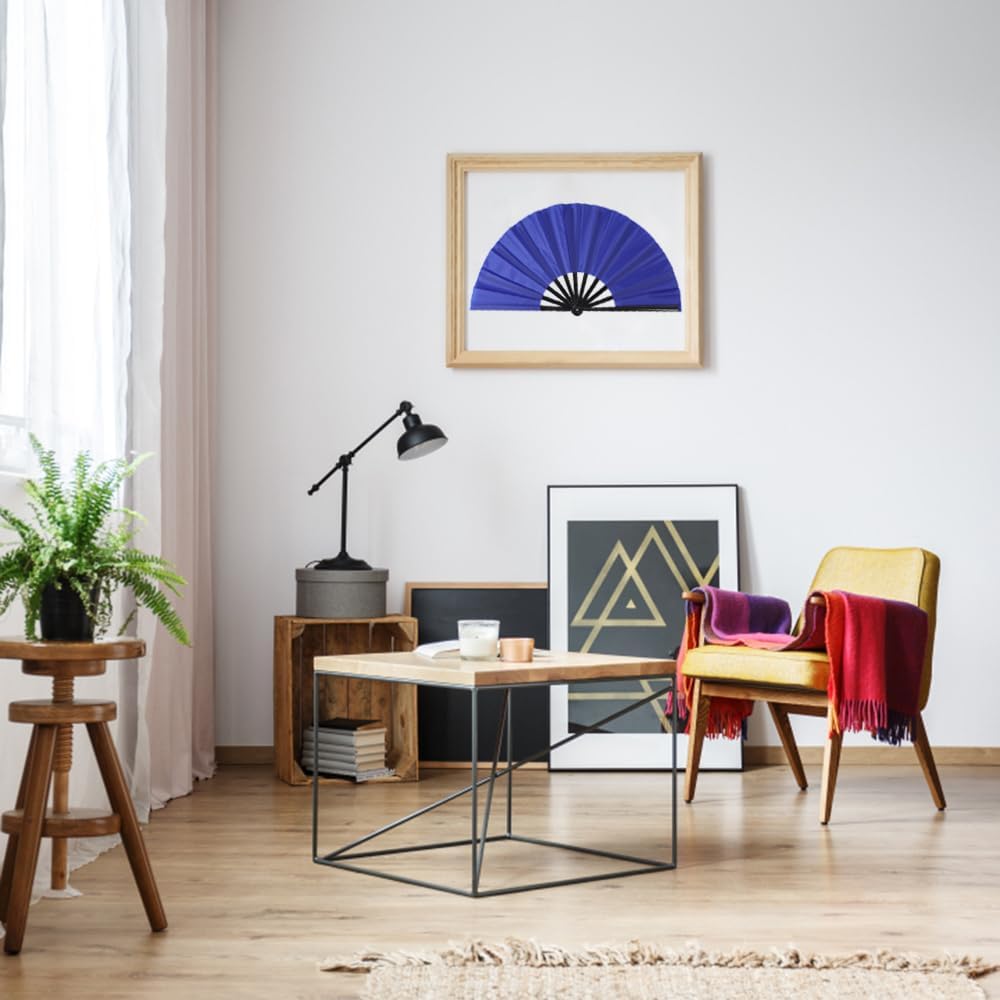 4 Pack Large Folding Hand Fan, Plastic Hand Held Folding Fans Chinese Kung Fu Hand Fan Decorative Folding Fans for Dance, Performance, Festival or Home Decorations(Blue)