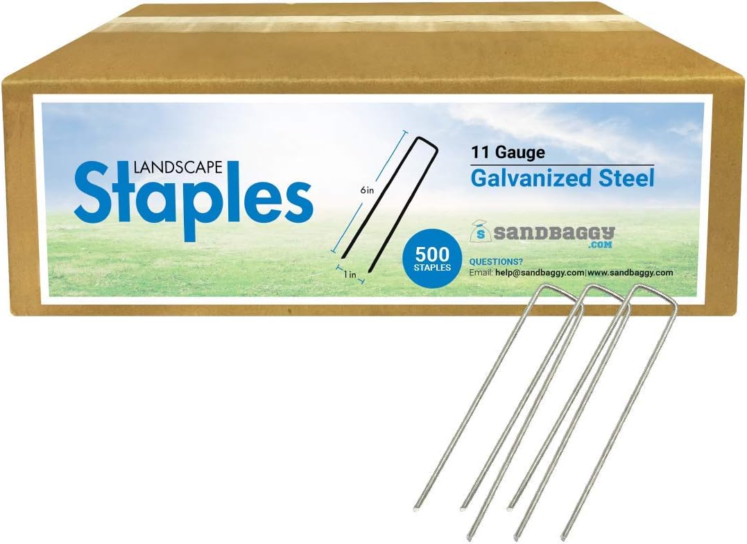 Sandbaggy 6 Inch Long Galvanized Landscape Staples ~ SOD Staples Garden Stakes Square Pins (500 Staples)