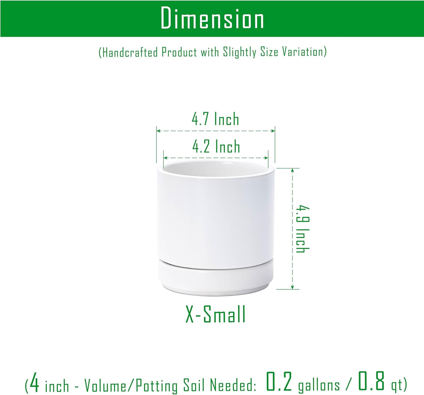 D'vine Dev Set of 4 Small Ceramic Plant Pots, 4.7 Inch Succulent Planter Pot for Plants with Drainage Hole and Saucer, White, 94-X-B-1