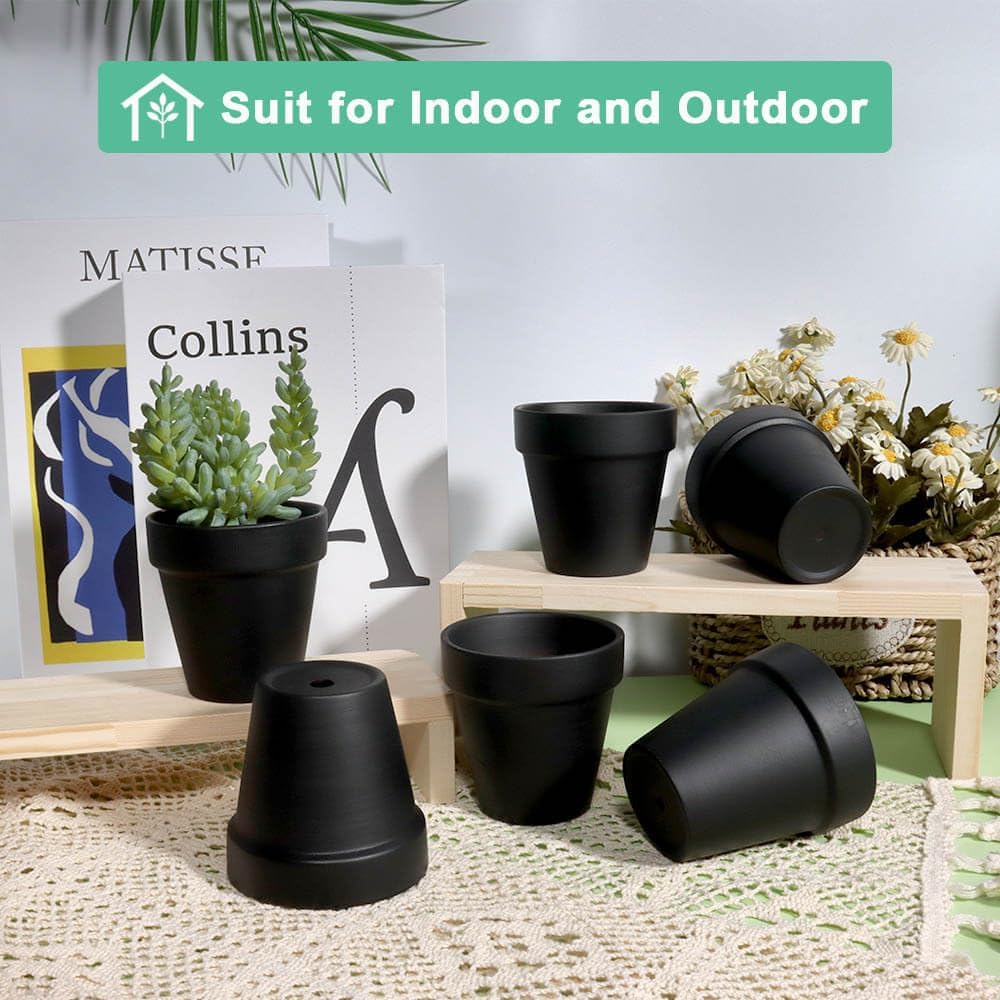 vensovo 3 Inch Black Terra Cotta & Terracotta Pots with Drainage - 20 Pack Clay Flowerpots, Succulent Nursery Planter Great for Plants, Crafts, Wedding Favor