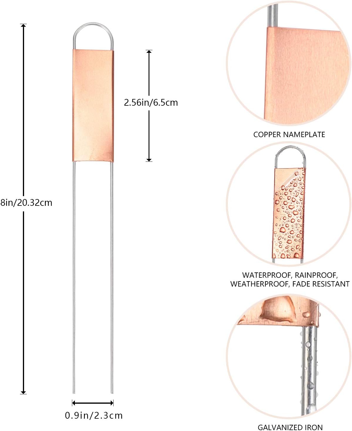 25PCS Copper Metal Plant Tags Plant Labels with 50Pcs Labels, Rainproof PET Film & Permanent Pen, 8" Weatherproof Banner Garden Markers, Marking Protection Seedling Signs Nursery Tags