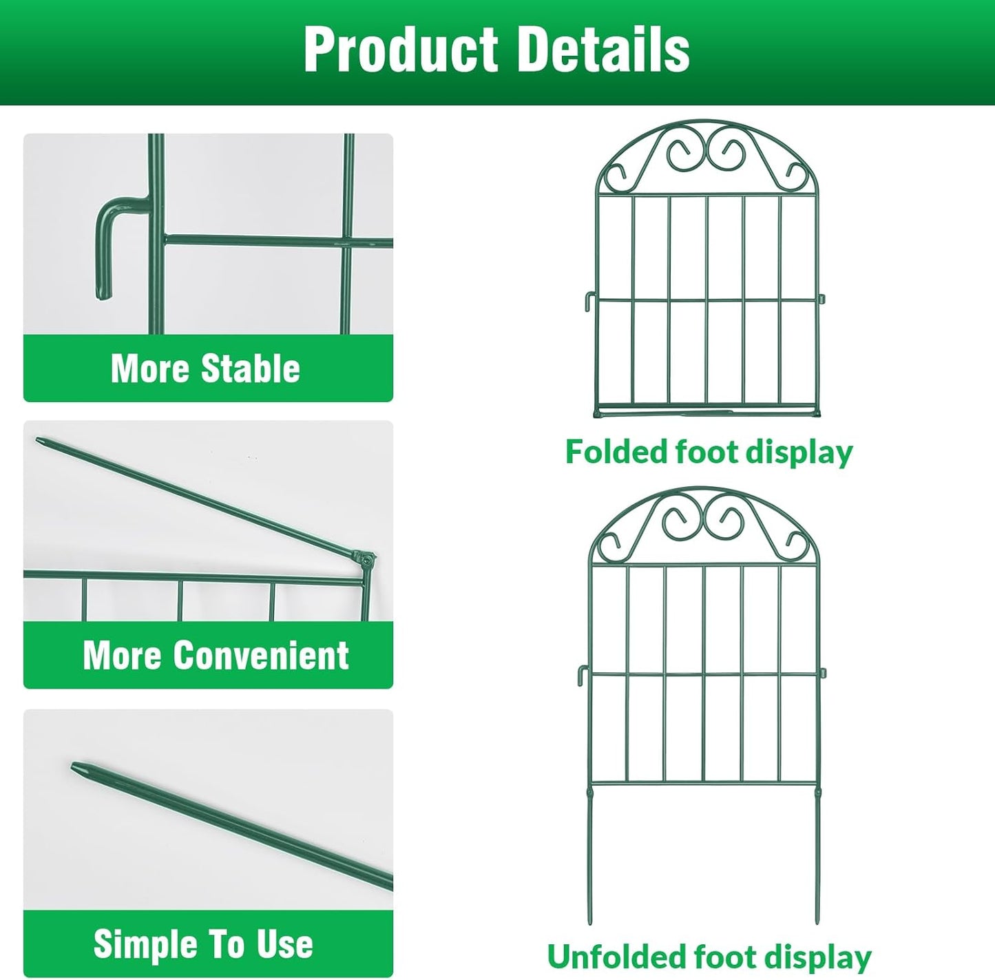 ADAVIN 20 Panels Collapsible Garden Fence Animal Barrier,22 Ft(L) x 24 in(H) Rustproof Metal Wire Panel Border for Dogs Rabbits, Arched Flower Edging for Landscape Patio Yard Outdoor Decor, Green