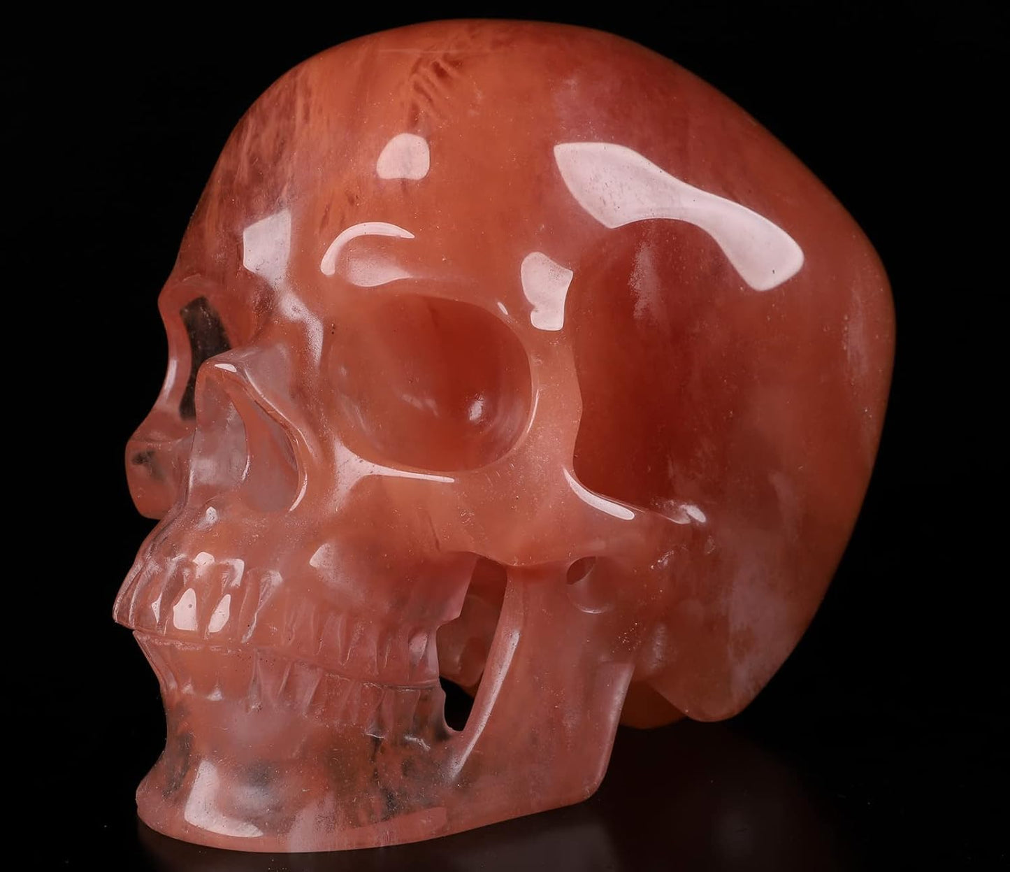 Skullis 5.0" Smelted Quartz Super Realistic Crystal Carved Crystal Skull. Hand Carved Gemstone Fine Art Sculpture.2240 Z8