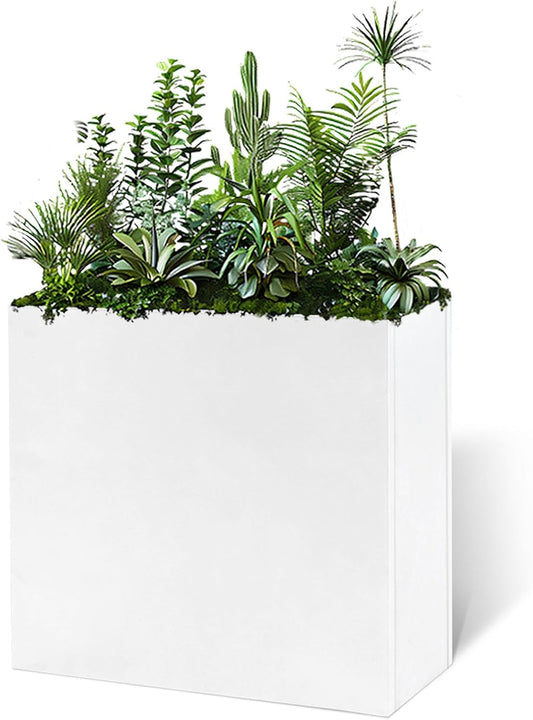 Galvanized Steel Metallic Heavy Planter for Outdoor Plants Metal Outdoor Planter Spliced Flower Box with Partitions for Outside,Indoor,Garden (White, 36 * 15 * 24)