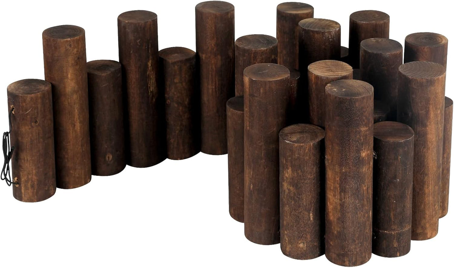 Worth Garden Log Rolls Edging - Wooden Short Fence Border - 6.5 in. H x 47 in. L Burnt Wood Finish Outdoor Garden Lawn Landscape Edging Flexible Decorative Heavy-Duty Tree Fence Border