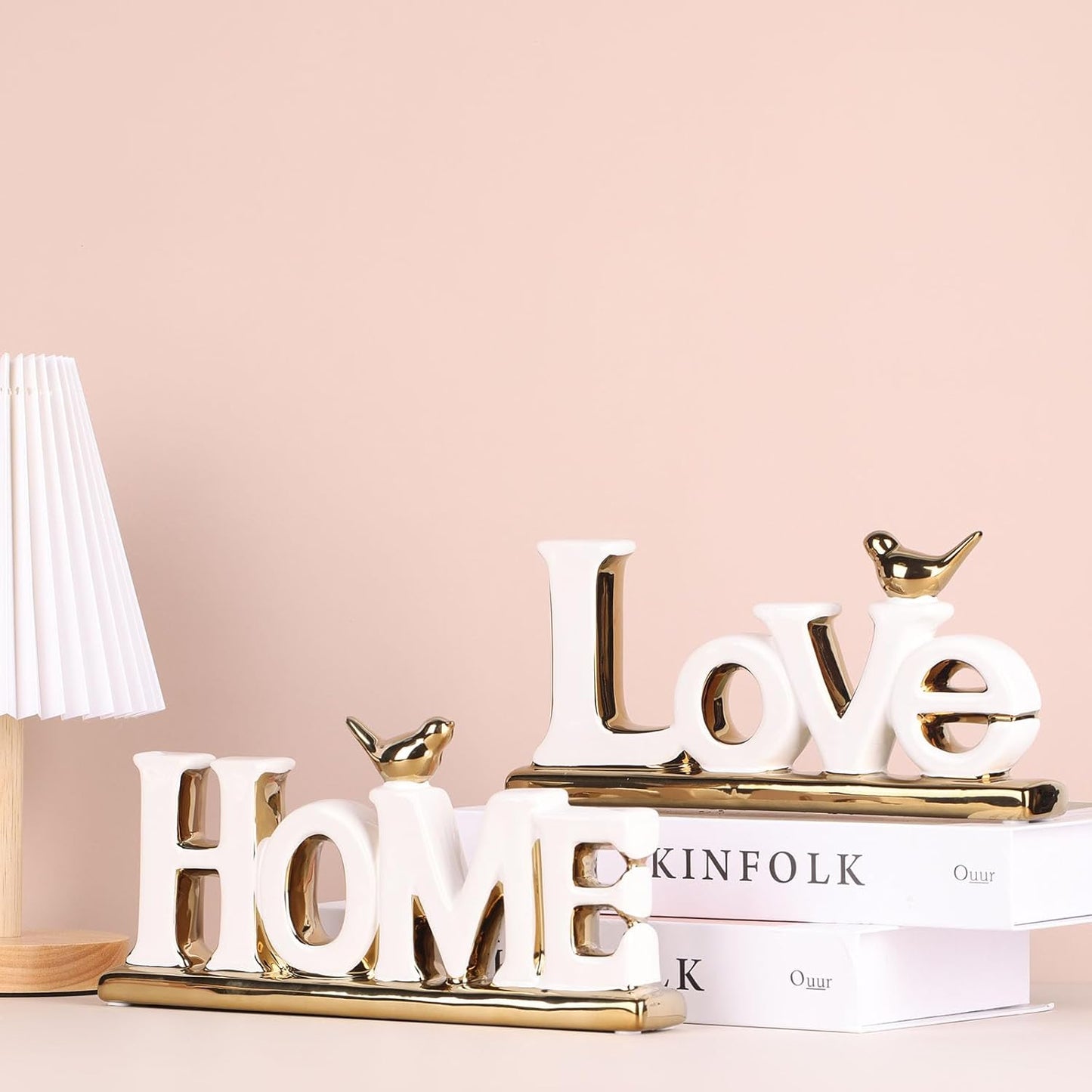 White and Gold Decor Statue - Home and Love Sign Decoration - Gold Bird with Home Sculpture - Figurine Decorative Ornaments for Living Room, Bedroom, Desktop, Cabinets