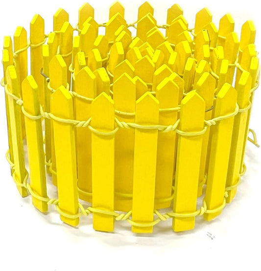 35 Inches Mini Fairy Garden Fence DIY Small Wood Decorative Picket Fence Micro Landscape Miniature Ornaments for Dollhouse, Crafts, Diorama Project, Plant Pot, Yellow