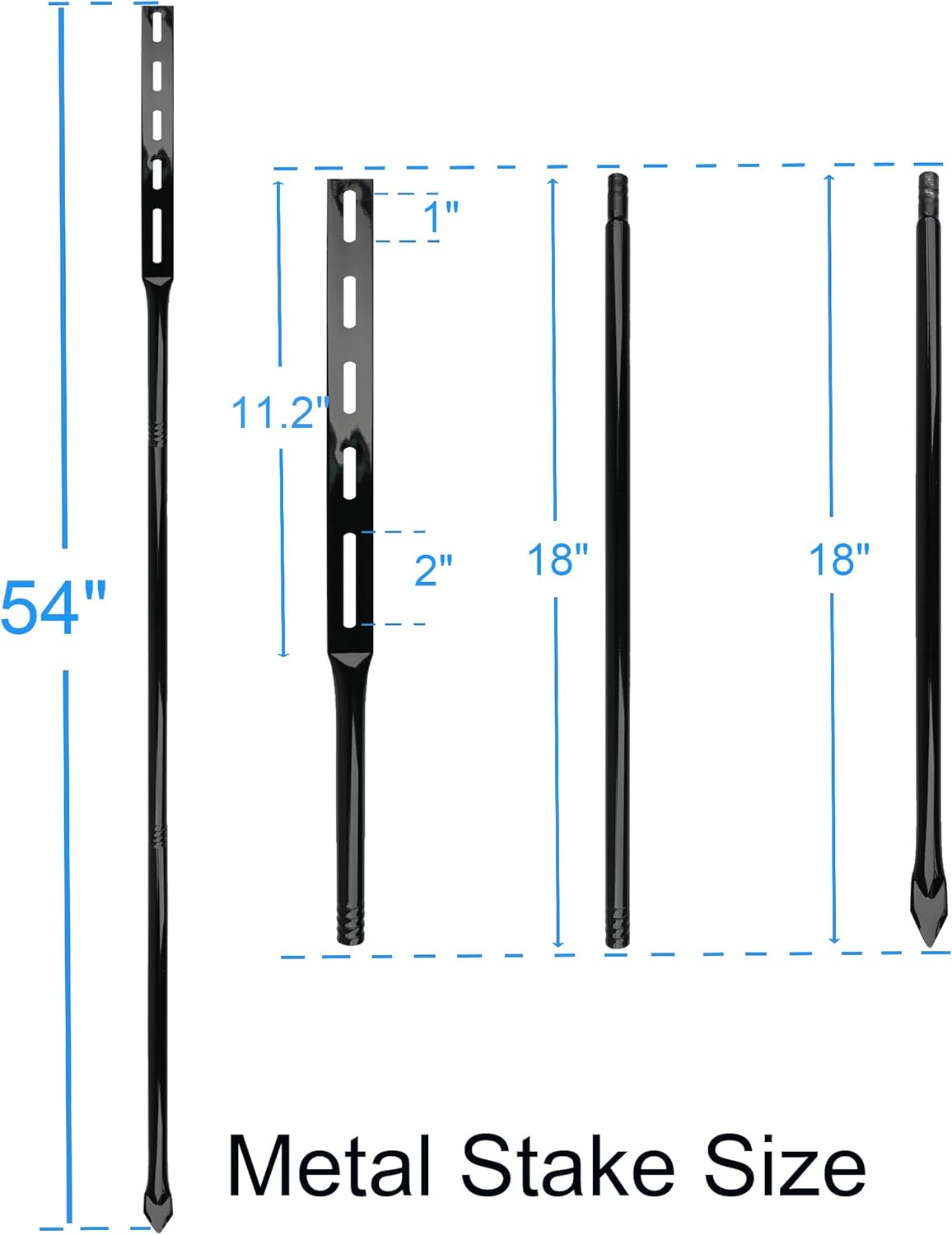 54 Inch Heavy Duty Metal Stakes for Yard Signs, Black, 2 Pack with Hardware, Outdoor Lawn Parking Event Ground Stakes