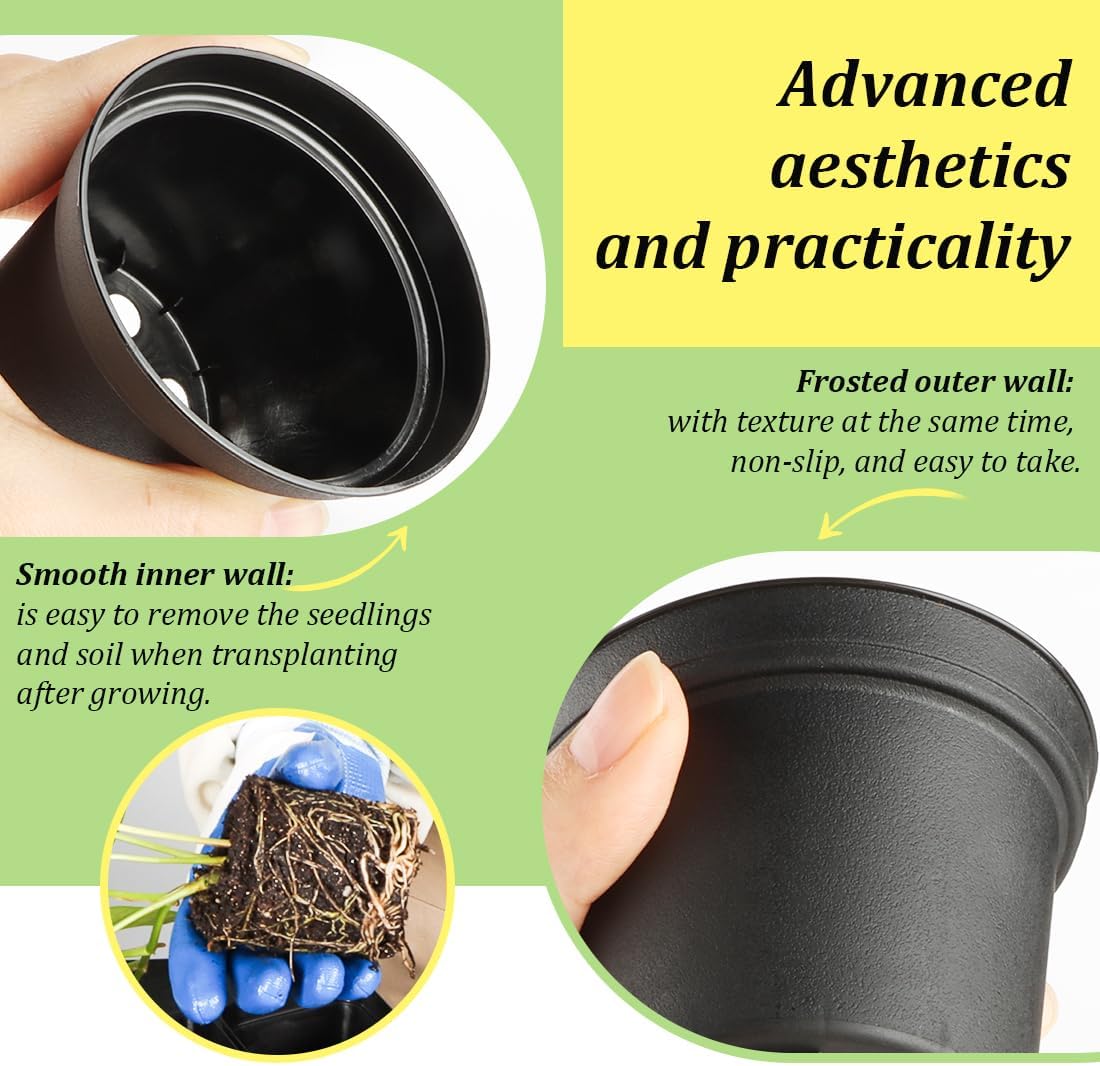 60 Pack 3 Inch Black Nursery Pots - Plastic Seedling, Seed Starter, Germination Pots with Drainage for Plants, Succulents, Flowers, Transplanting Gardening Gifts