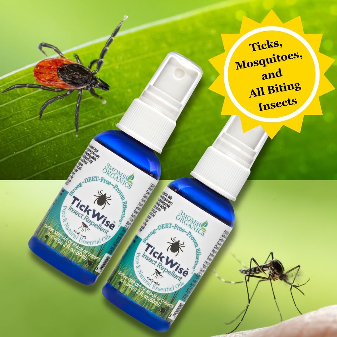 3 Moms Organics, TickWise 2oz Extra Strength Happy Campers 2-Pack - DEET- Free, Tick and Insect Repellent, Plant Based Essential Oils, All Natural Ingredients, Safe for Kids, Adults, Dogs & Horses