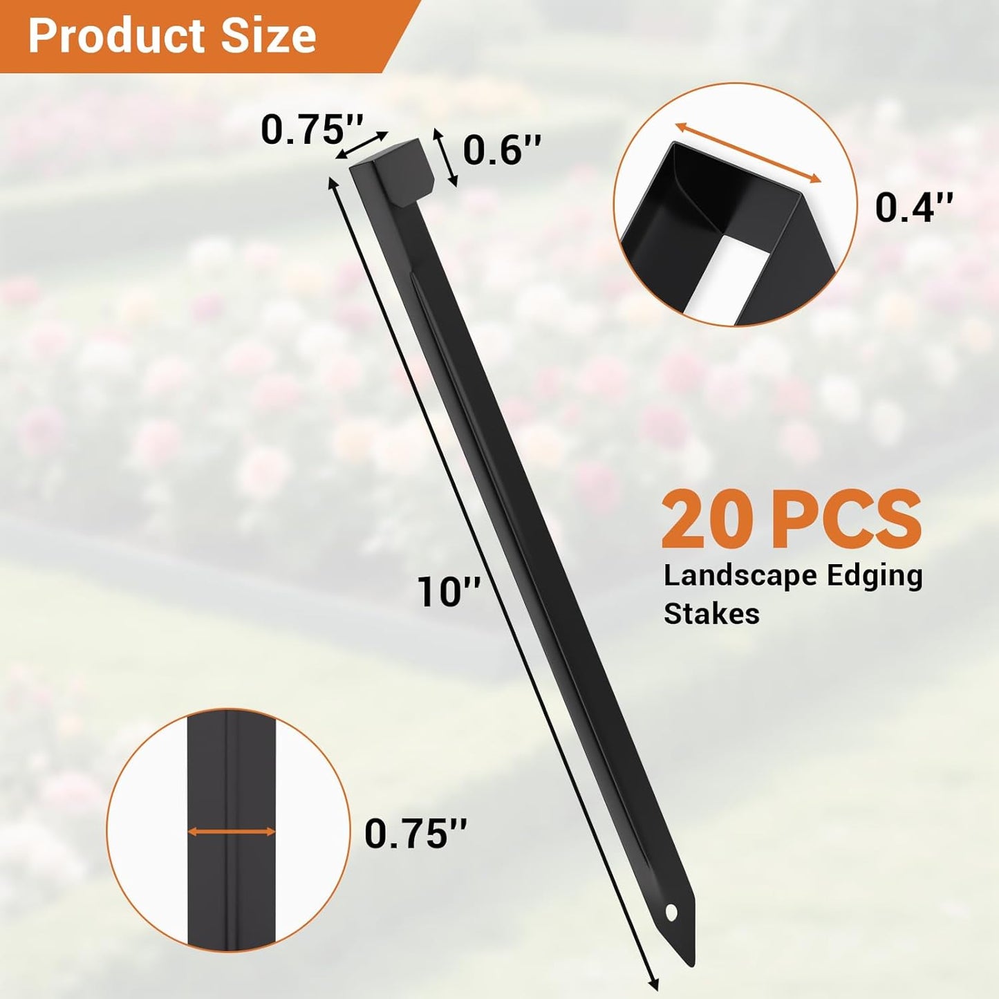 20Pcs Metal Landscape Edging Stakes, 10 Inch Garden Stakes Landscape Anchoring Spikes for Terrace Board, Landscape Edging Coil, Grass Barrier, Bender Board, Garden Liner, Black