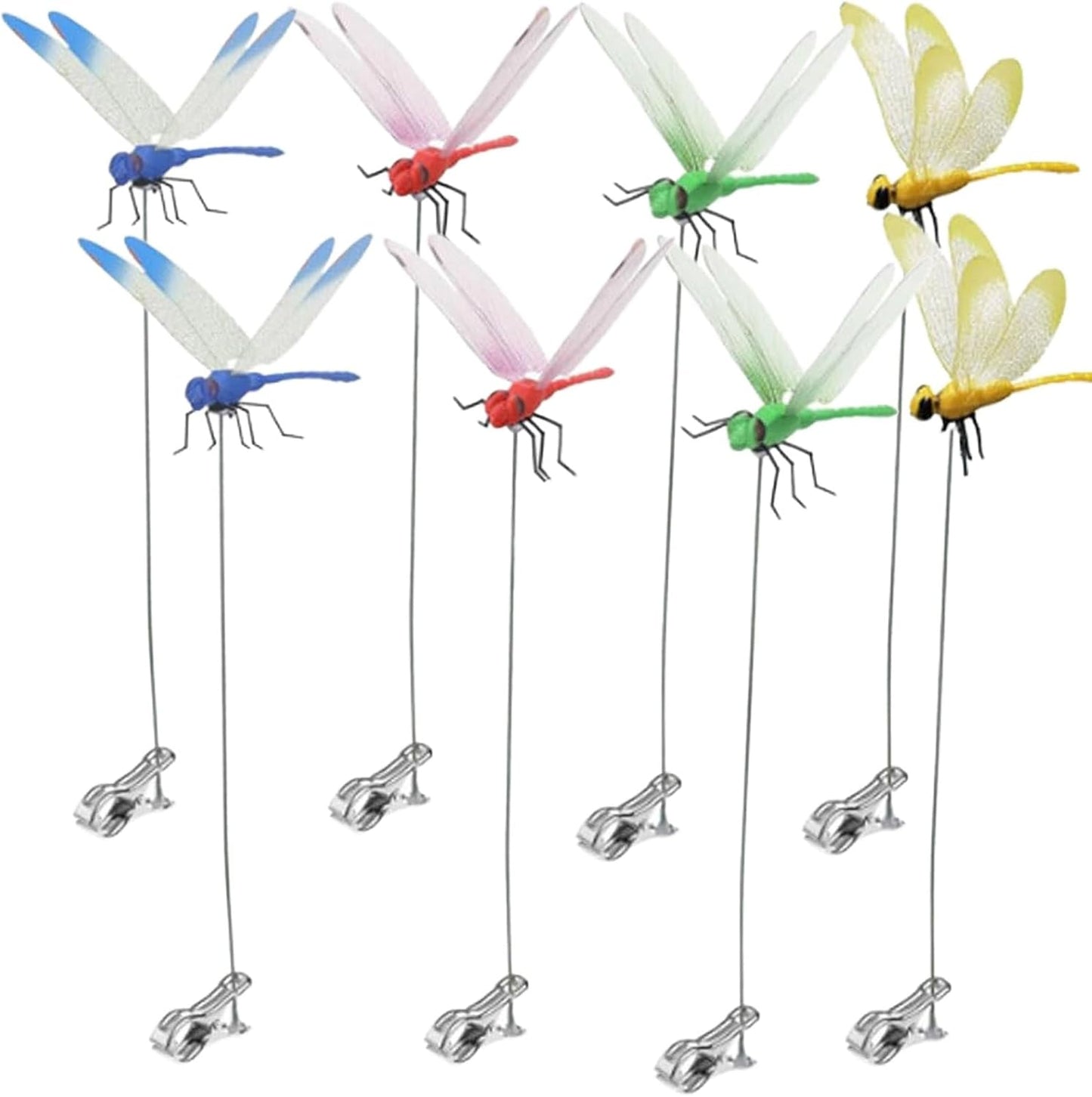 8 Pcs Dragon Fly Clips for Bugs Repellent, 3D Artificial Dragonfly Hat Clip, Dragonfly Garden Decor (8, 4 Colors)
