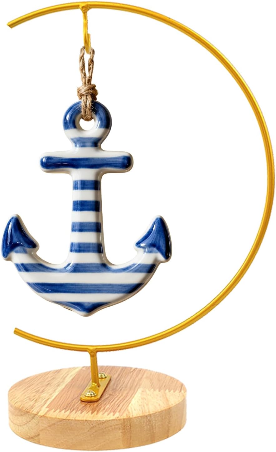 WAJJ Ornament Display Stand, 1 Pack Iron Hanging Stand Rack Holder for Hanging Glass Globe Air Plant Terrarium, Witch Ball and Home Wedding Decoration (Round Wood Gold)