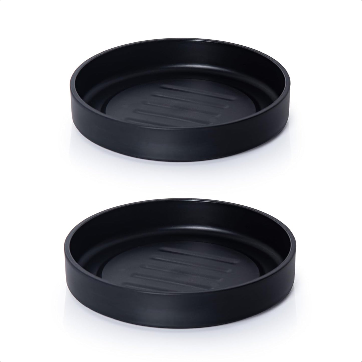 Phoenix Vine 8 Inch Plastic Plant Saucer Water Drip Tray, Heavy Sturdy Round Plant Drainage Tray for Indoors Outdoor, Set of 2, Matte Black, 21-TY-8B-2