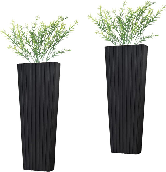 2Pack Black Wood Wall Planter for Indoor +2Pack Green Plants,Modern Wooden Hanging Planter for Dried Flowers and Plants,Abstract Vase Farmhouse Wood Wall Decor (Black)