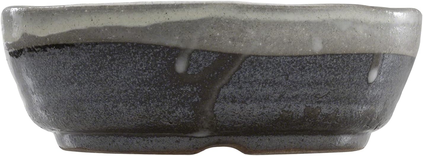 Wazakura Shigaraki Series Handmade Stripe Glazed Ceramic Bonsai Pot with Drainage, 6.6 in (170 mm) Made in Japan, Garden Training Container & Planter - White Stripe Small Size