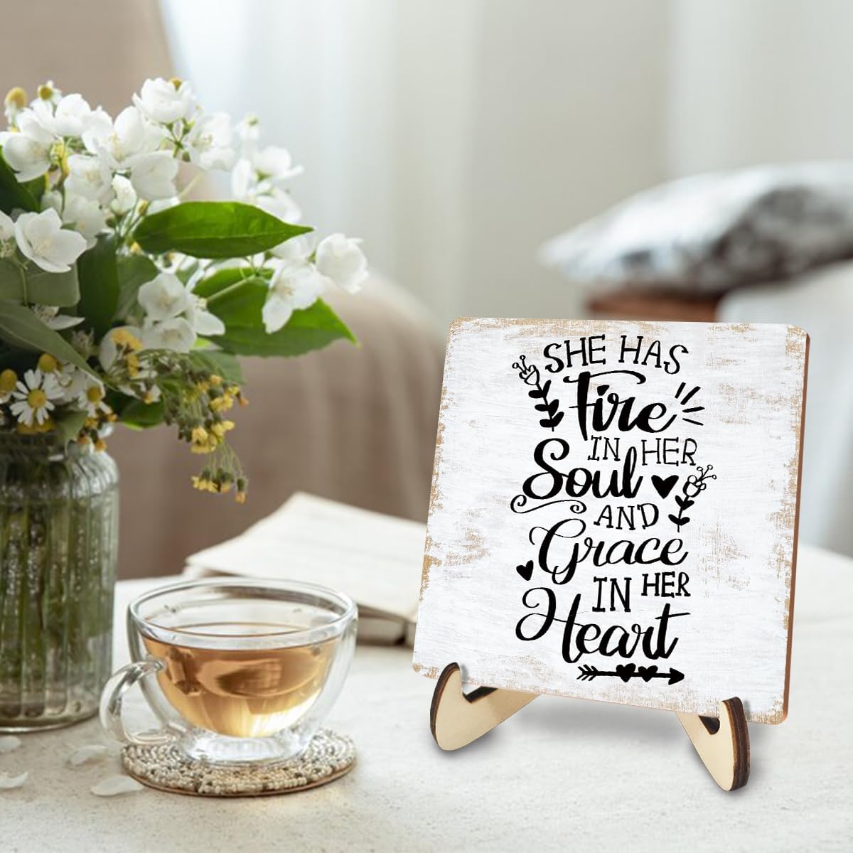 Motivational Wood Sign Rustic Desk Decor Home Bathroom Office Decor Work Table Desk Accessories Decorative Christian Religious Bible Verse Faith Decorations Office Supplies for Desk Cubicle Decor