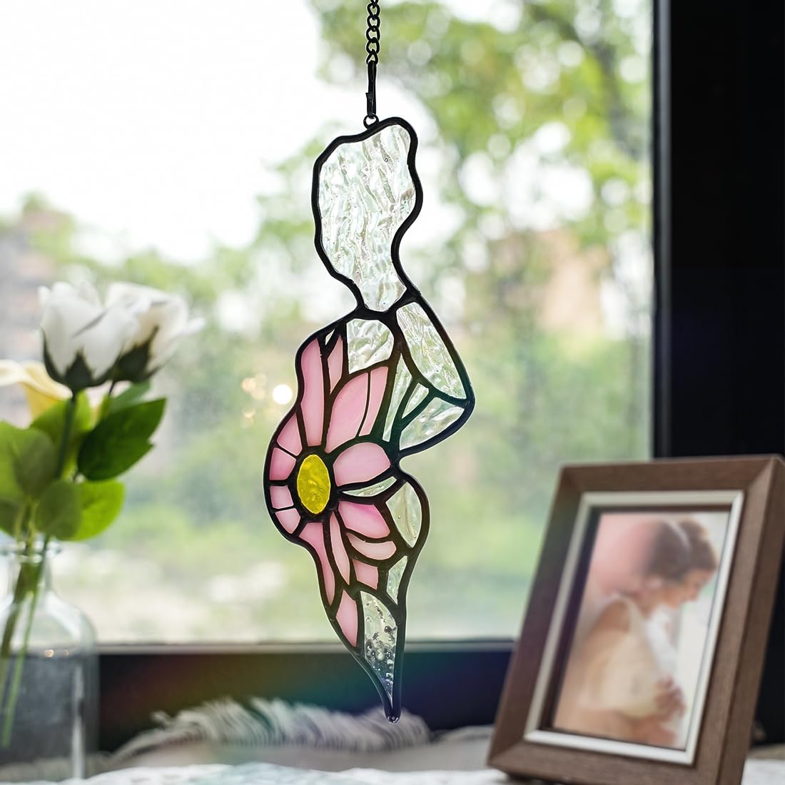 Pregnant Mother Decor Stained Glass Suncatcher for Window,Pregnant Mother Gifts for Mom Expecting Mothers on Mother's Day,Stained Glass Sunflower Gifts for Women Wife Maternity Giftss
