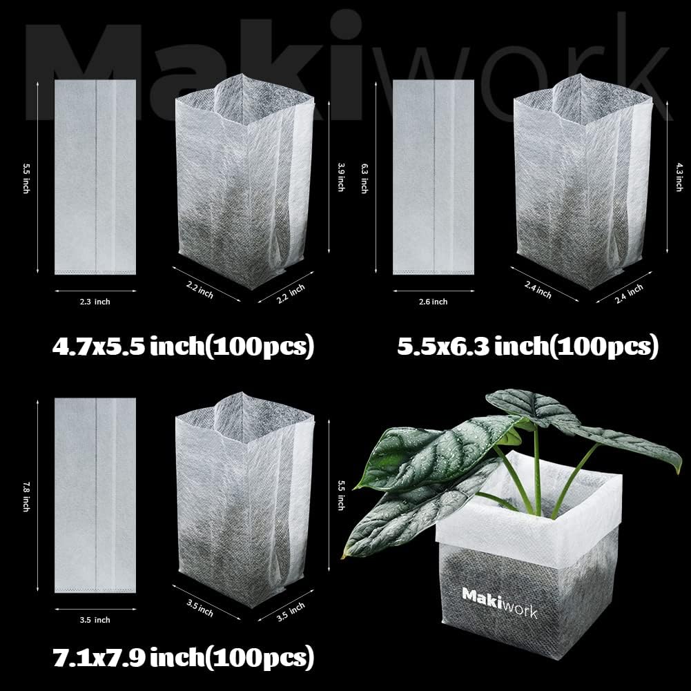 300 Pcs Non-Woven Plant Nursery Bags, Outdoor Plant Seeding Bags, Seedling Pots, Fabric Seedling Pots Plants Pouch, 100 Pcs 5.51” x 6.29”/14x16cm, 4.72” x 5.51”/12x14cm, 7.08” x 7.87”/18x20cm
