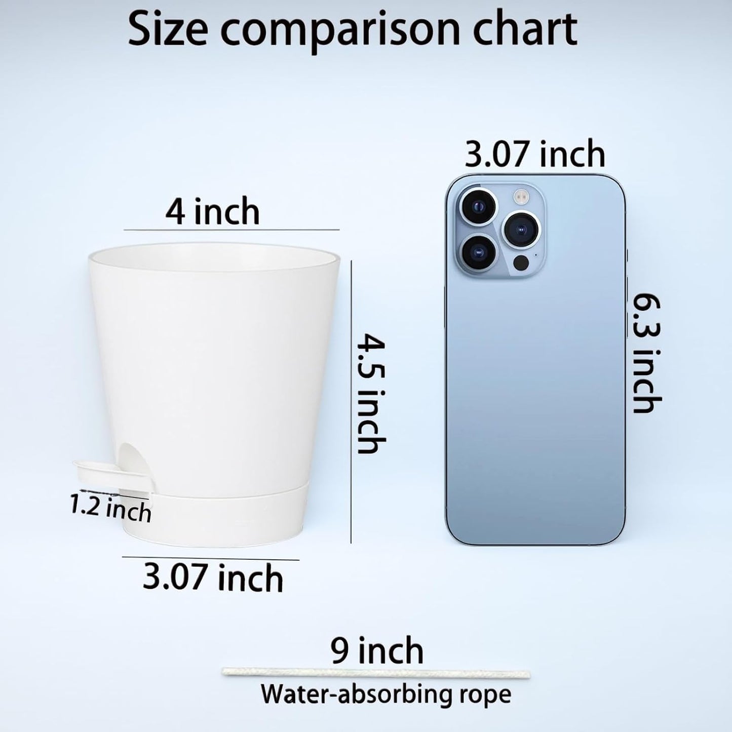 12 Pack 4 Inch Self Watering Plant Pots with Drainage and Saucers，Plastic Flower Pots for Indoor and Outdoor Plants, Nursery Planters for Houseplants and Herbs White, 4 inch 12pcs