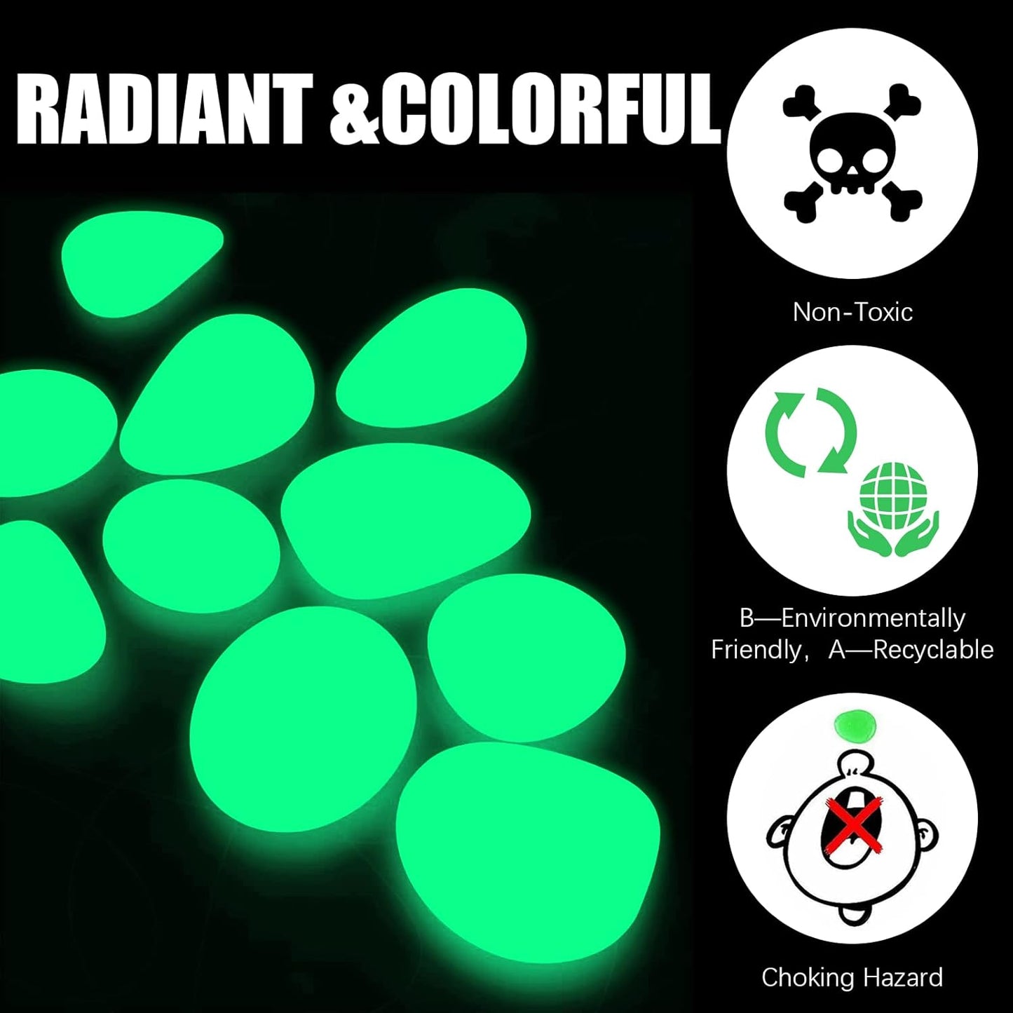 1000PCS Green Long Term Glowing Decorative Stone, Glow in The Dark Rocks Light Perfect Indoor Outdoor Decor Fit for Garden Sidewalk Fish Tank Grass Flower Pots (0.3-04in/0.8-1cm)