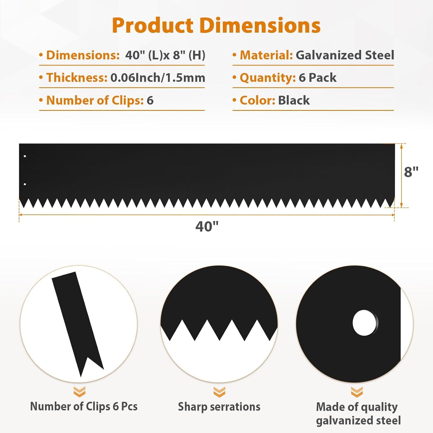 8 Inch Steel Landscape Edging,6 Pack Hammer in Edging for Landscaping, Metal Landscape Edging for Lawn, Pathway, Yard