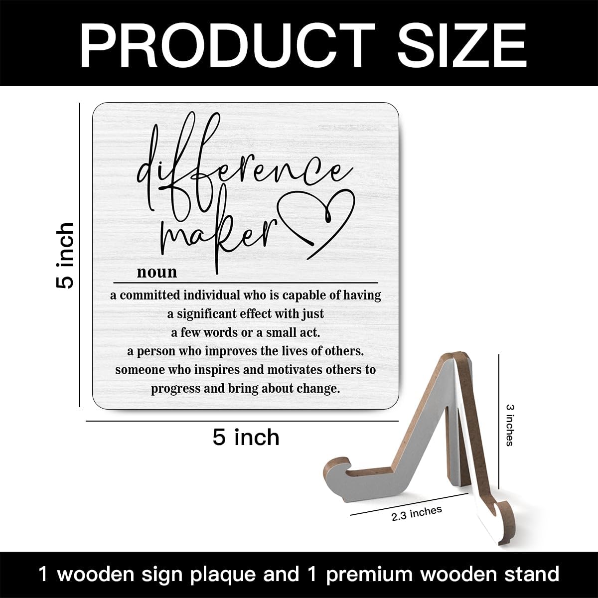 Wooden Table Sign Gift Difference Maker Definition Desk Decor Wood Plaque With Stand Unique Gift Ideas for Boss Women Best Mom Coworker Teacher Office-B02