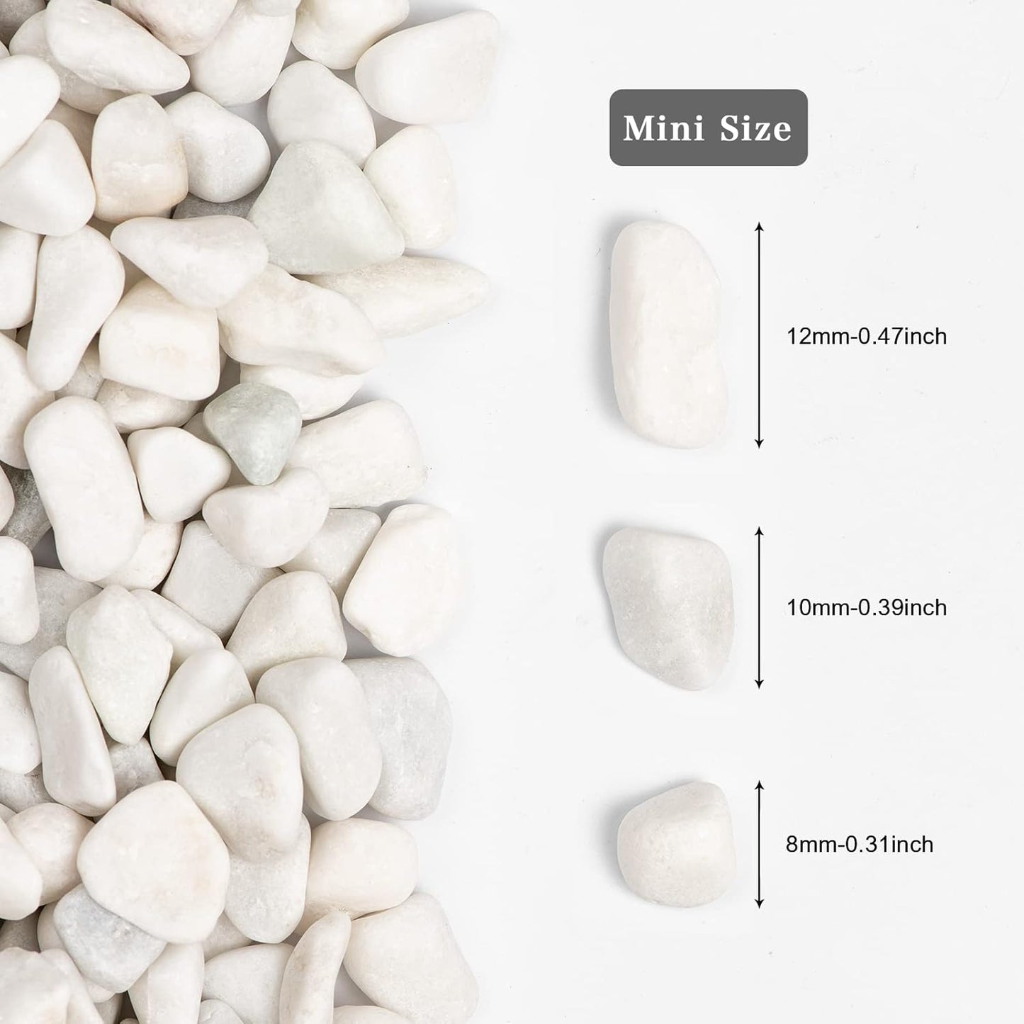 11lbs White Natural River Rocks, Polished Pebbles for Plants Garden, 0.3-0.8 inch Decorative White Stones, Ideal for Fish Tank, Vases, Crafting, Home Decor and Garden Landscaping Rocks,White