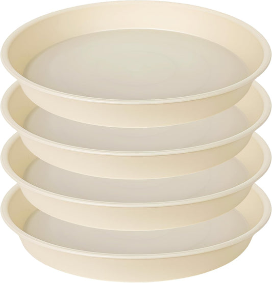 4 Pack of 16 17 inch Plant Saucer (15 inch Base), 2.3" Depth, Heavy Duty Deep Plant Trays for Pots, Plant Saucers for Indoors, Bird Bath Bowls, Drip Trays for Planter (17", Beige)