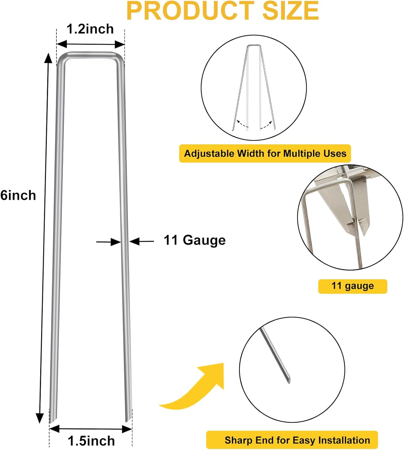 HongWay 240 Pack 6 Inch Landscape Staples, Garden Staples Galvanized Landscaping Fabric SOD Pins Heavy Duty 11 Gauge Yard Ground Stakes for Gardening Plant Cover, Turf, Lawn, Fence, Tent