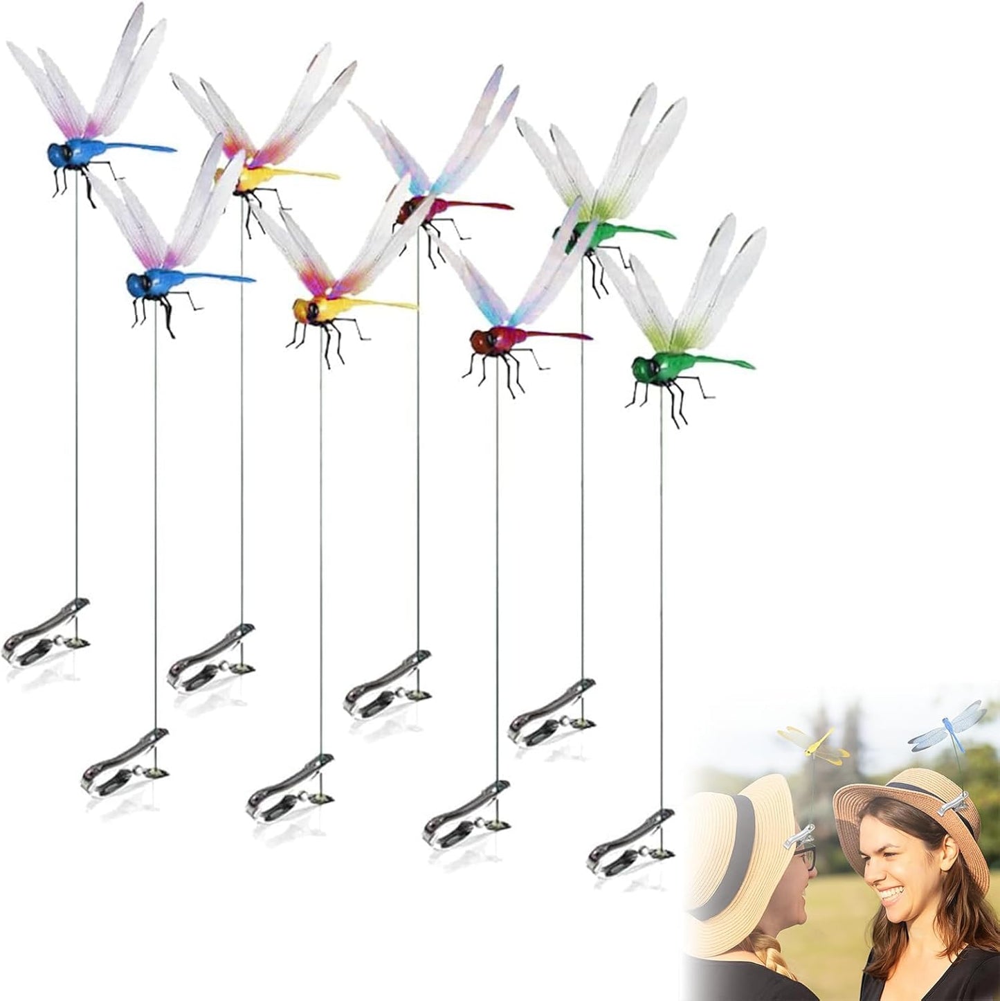 8PCS 3D Dragonfly Garden Decor Clips - Realistic Outdoor Insect Ornaments for Plants, Stakes & Fences | Fly Deterrent & Whimsical Yard Art