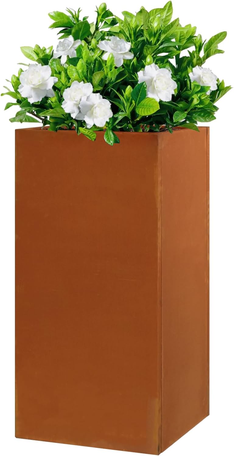 Corten Steel Metallic Heavy Planter for Outdoor Plants 14"x14"x30" Metal Planter Spliced Flower Pot with Partitions for Outside,Indoor,Garden (Corten, 14 * 14 * 30)