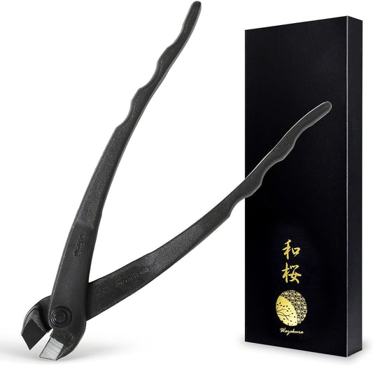 Wazakura Hanafubuki Hand Forged Bonsai Tree Wire Cutter MADE IN JAPAN 7.7inch (195mm), Japanese Garden Tool, Rounded Ends - Black