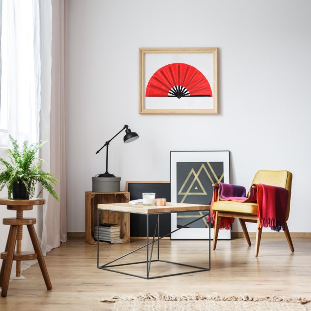 4 Pack Large Folding Hand Fan, Plastic Hand Held Folding Fans Chinese Kung Fu Hand Fan Decorative Folding Fans for Dance, Performance, Festival or Home Decorations(Red)