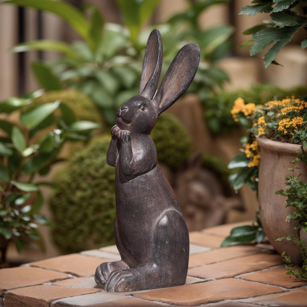 DiliComing Bunny Decor Resin Animals Statue - Garden Decorations Garden Decor for Outside Cute Cheeky Bunny Figurine Statues for Home Decor Outdoor Decor for Porch 5 × 4 × 11 Inch