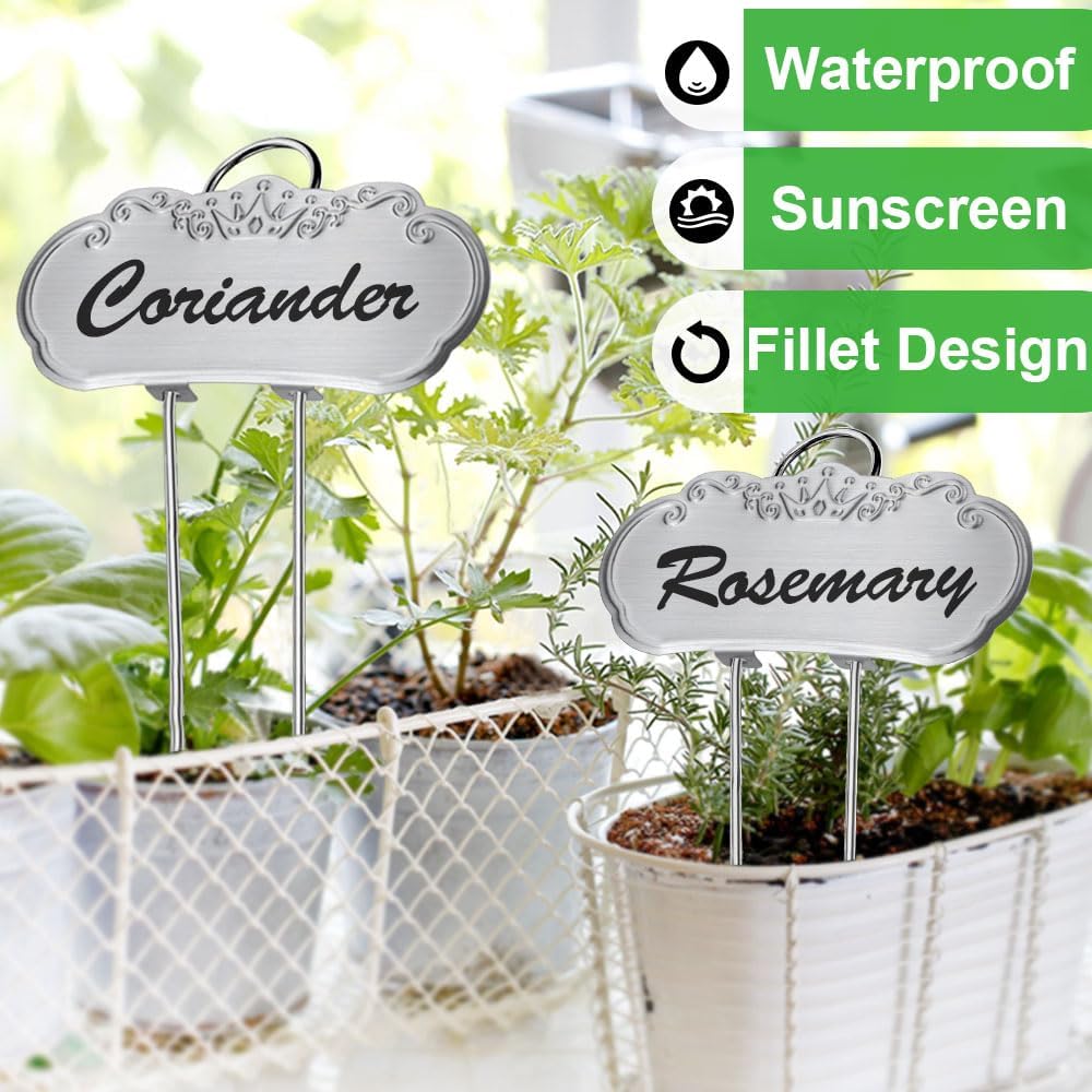 50 Packs Metal Plant Labels, Tall Outdoor Garden Markers for Flowers, Fruits and Vegetables, 304 Stainless Steel Weatherproof Signs (4" x 1.9", Silver)