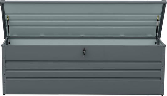 260 Gallon Outdoor Storage Box Waterproof, Extra Large Metal Deck Box and Patio Cushion Box for Storing Gardening Tools, Pool Supplies