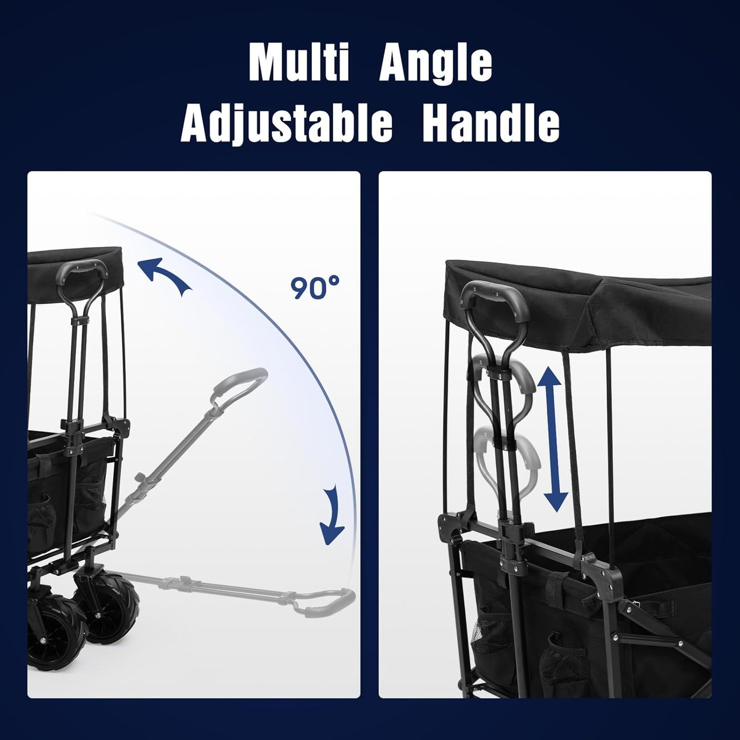 ALIMORDEN Foldable Canopy Wagon Garden Cart, Heavy Duty Outdoor Utility Collapsible Tool Cart with Removable Canopy and Big Wheels, Black