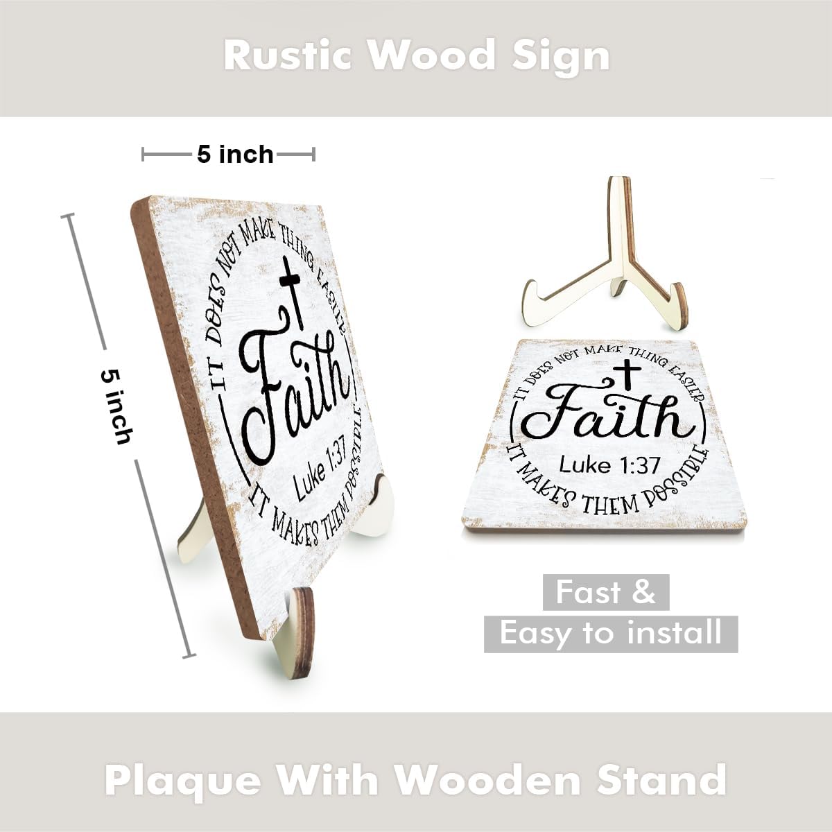 Inspirational Wood Sign Rustic Desk Decor Home House Office Work Table Desk Accessories Decorative Christian Religious Bible Verse Faith Decorations Office Supplies Living Room Cubicle Decor