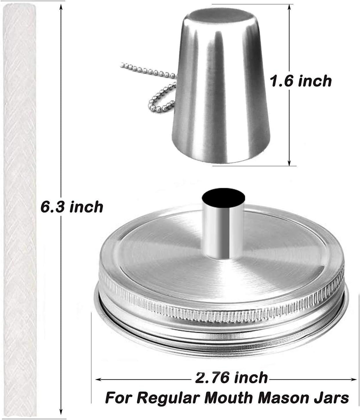 Mason Jar Tabletop Torch Kits,4 Pack Longlife Fiberglass Wicks,Stainless Steel Mason Jar Lids Caps Included,Outdoor Deck Oil Lamp Torch