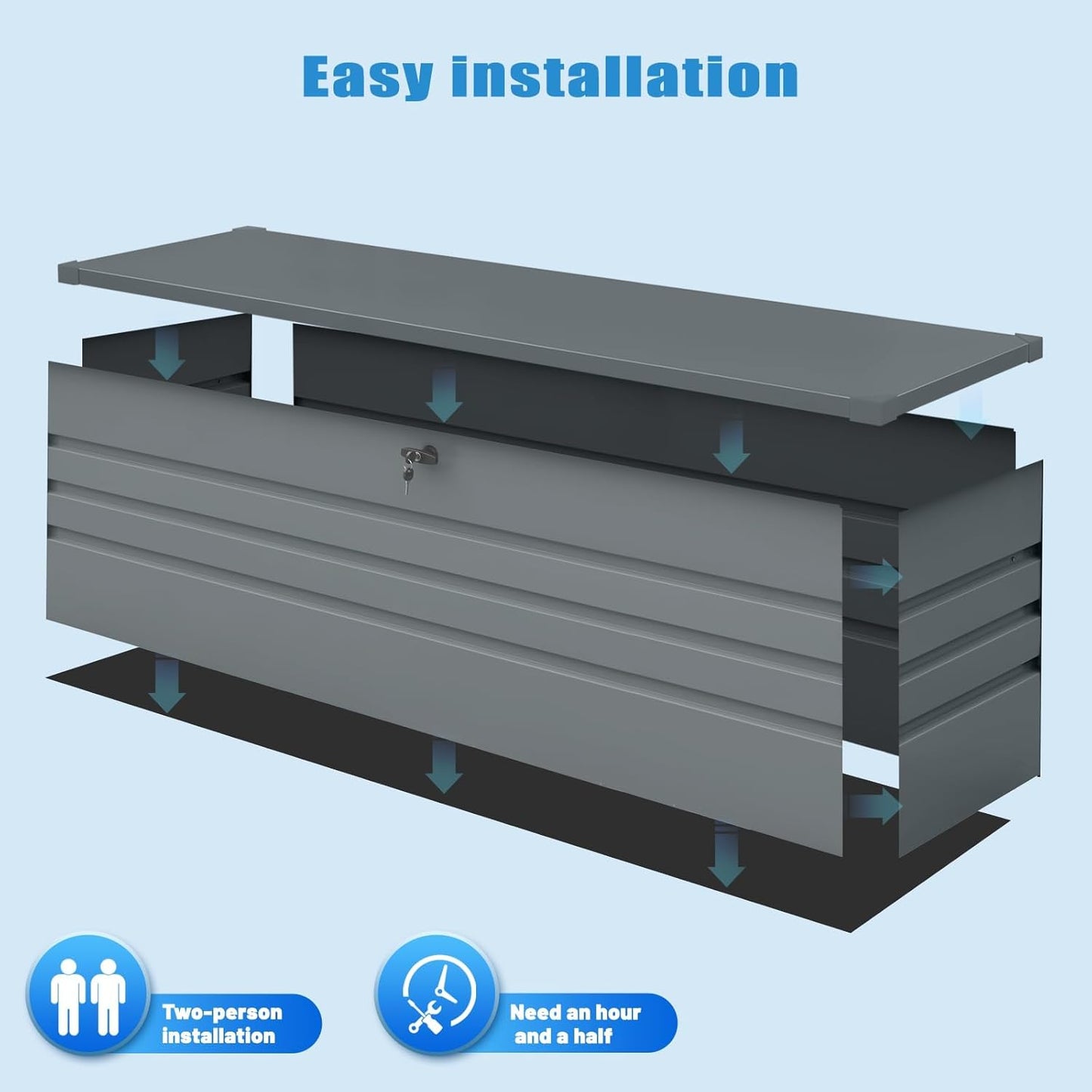 260 Gallon Metal Outdoor Storage Box Waterproof, Extra Large Deck Box and Patio Cushion Box for Storing Gardening Tools, Pool Supplies, Black