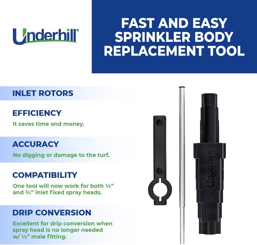Underhill EasyOut 2in1 Sprinkler Removal Tool for Rotors and Spray Head Replacement with Torque Wrench, Irrigation Pop-up Repair Tool, A-EO-SRT-RS