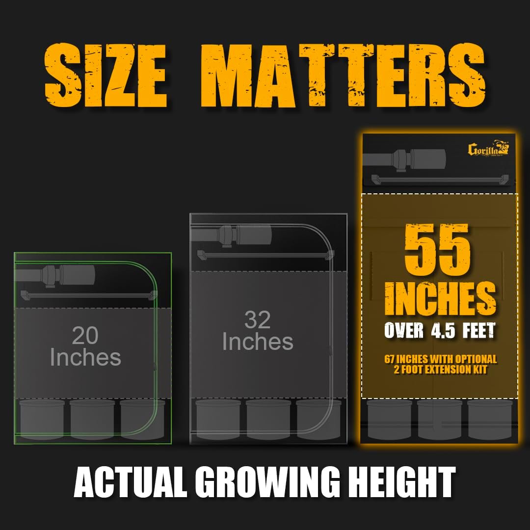 Gorilla Grow Tent Pro 4' x 8' x 6'11 to 7'11 w/Included Extension Kit - Tallest Premium Indoor Grow Tent, Thickest & Most Durable Gorilla Canvas, Strongest w/ 300lb Hang Capacity, Hydroponic Grow Box