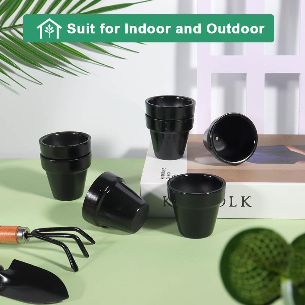 vensovo 48 Pcs 2" Tiny Ceramic Plant Pots with Drainage Hole - Black Small Mini Ceramic Pottery Planter Ideal for Indoor/Outdoor Plants, Crafts, Wedding Favors