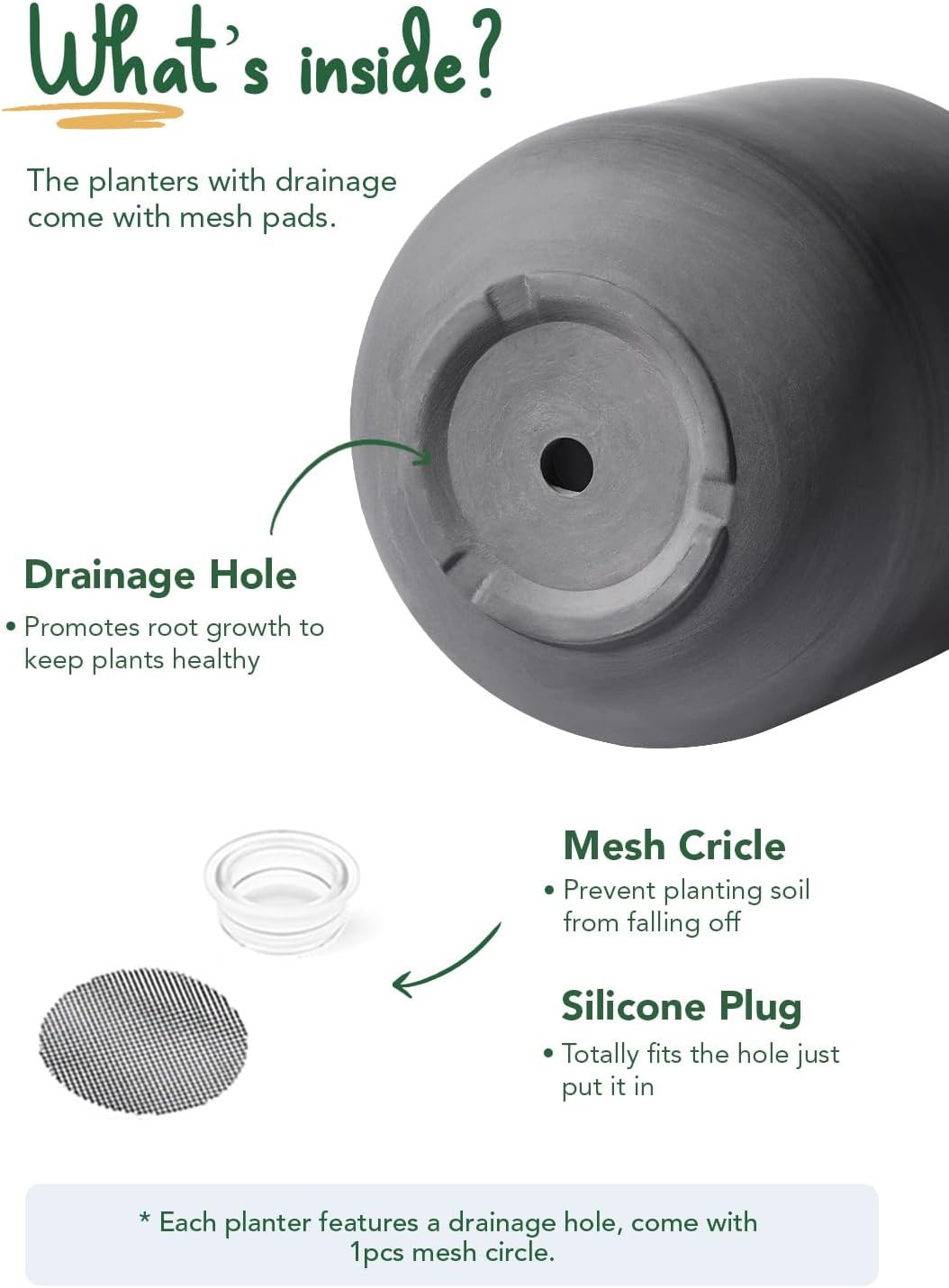 LE TAUCI 10 Inch Plant Pot, Ceramic Pots for Plants with Drainage Hole and Rubber Plug, Plant Pots Indoor for Home Garden Patio Office, Cylinder Planters for Indoor Plants, Charcoal Gray