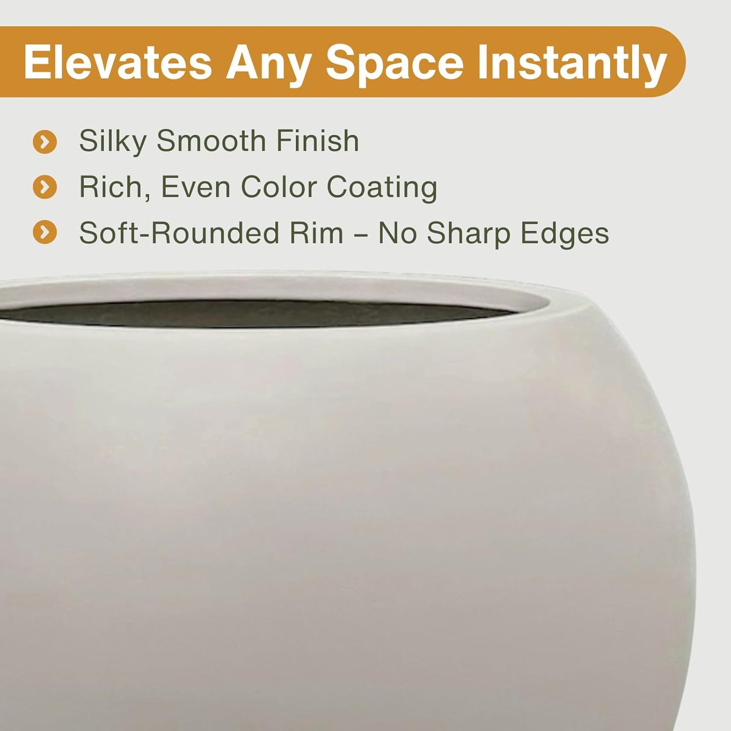 12.8" H x 16" D Globo Fiberstone Round Planter with Drainage Hole, Weather Resistant, Smooth Finish, Planters for Indoor Plants & Outdoor, 2 Extra Coco Mats (Taupe, 10.7" Pot Opening)